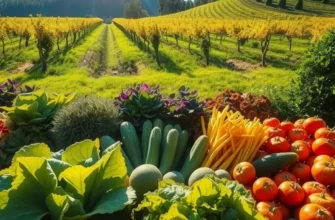 A serene landscape of vegetables and fruits representing the organic essence of global dessert traditions.