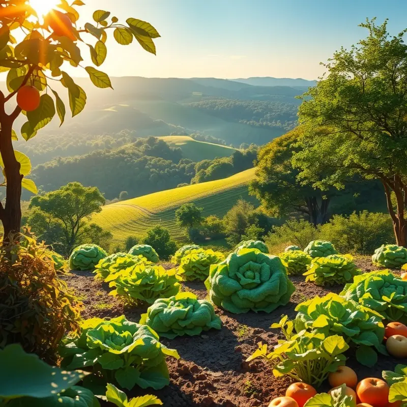 A sunlit field showcasing an array of vibrant vegetables.