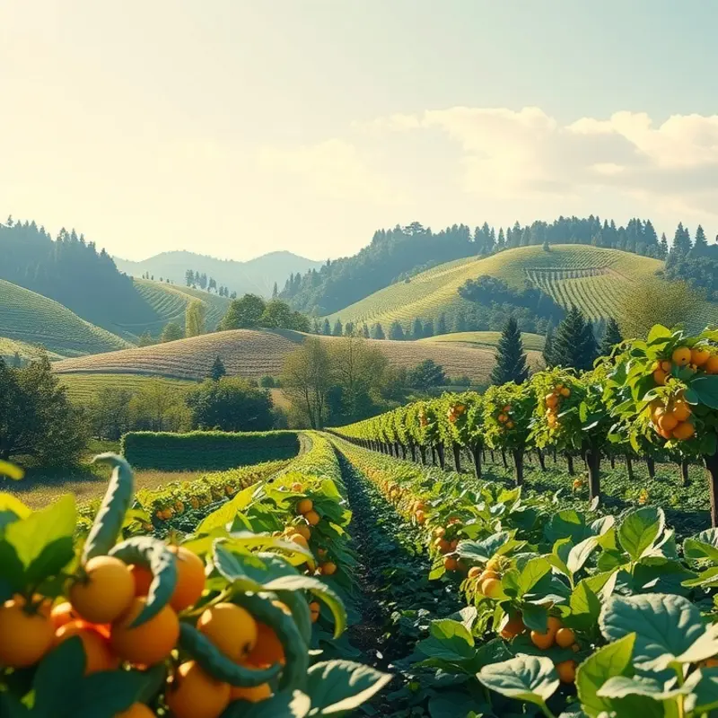 A vibrant sunlit field filled with fresh organic produce.
