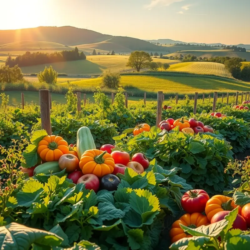 A vibrant sunlit field showcasing fresh vegetables and fruits, symbolizing the essence of healthy meal prep.