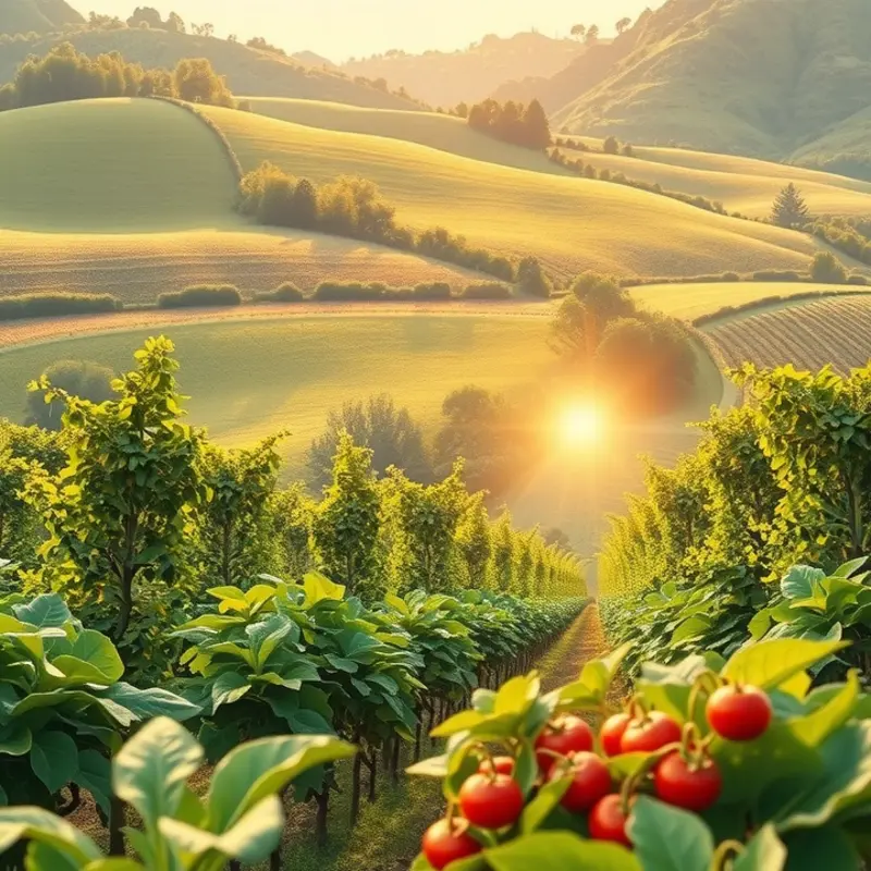 A vibrant sunlit field showcasing the abundance of fresh, organic produce.