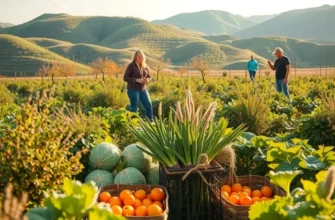 A peaceful field filled with vibrant fruits and vegetables symbolizing healthy eating.