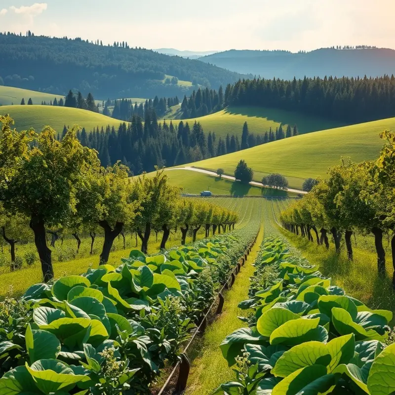 A vibrant sunlit field filled with fresh, organic produce.