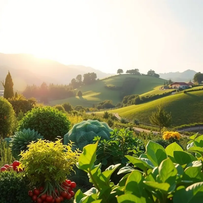 A scenic landscape highlighting the abundance of fresh produce.