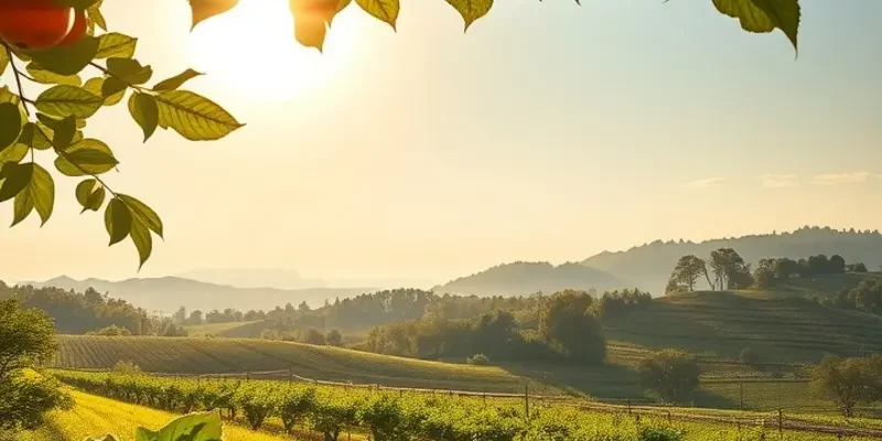 Scenic view of a sunlit field filled with vegetables and fruits, illustrating health-focused nutrition.