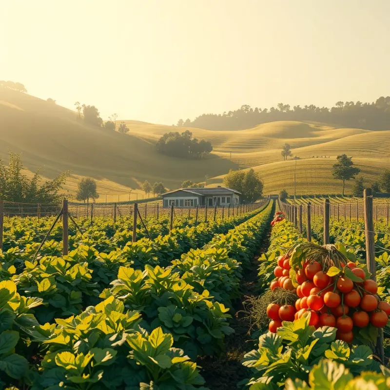 A sunlit field showcasing vibrant fruits and vegetables.