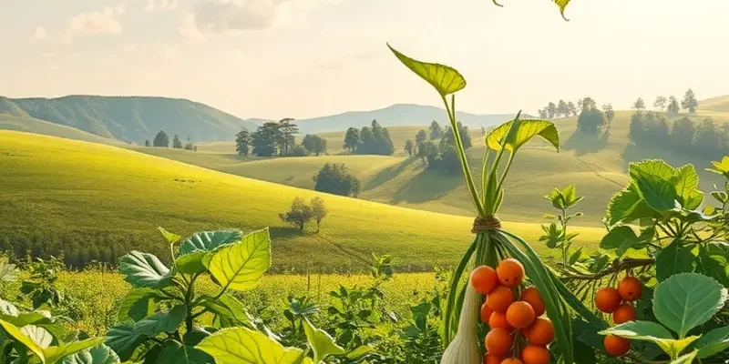 A lush landscape showcasing an array of vibrant fruits and vegetables growing naturally.