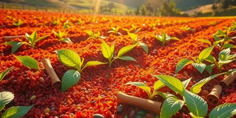 Scenic view of organically grown spices amid lush greenery.