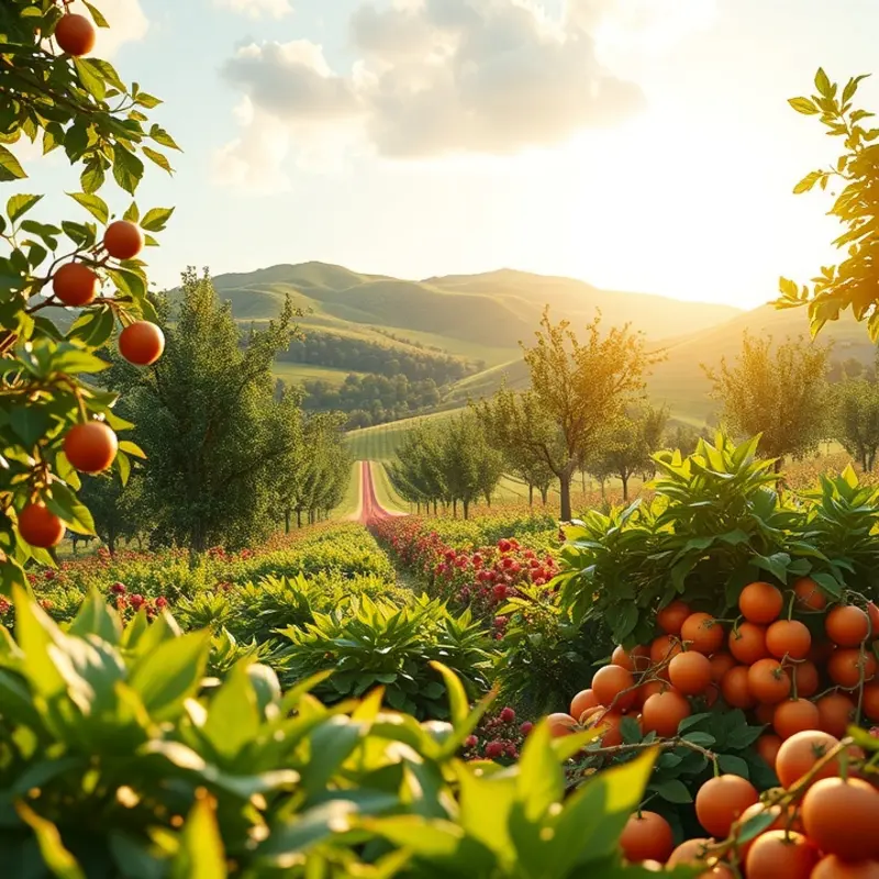 A vibrant, sunlit field showcasing the abundance of organic produce.