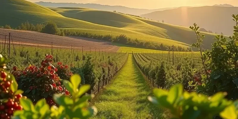 A picturesque field filled with fresh fruits and vegetables, symbolizing the connection to healthy eating and hydration.