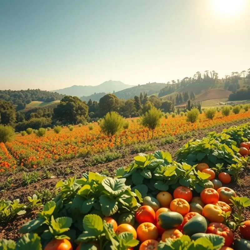 A lush landscape showcasing vibrant indigenous crops, illustrating the connection between the land and traditional cooking.