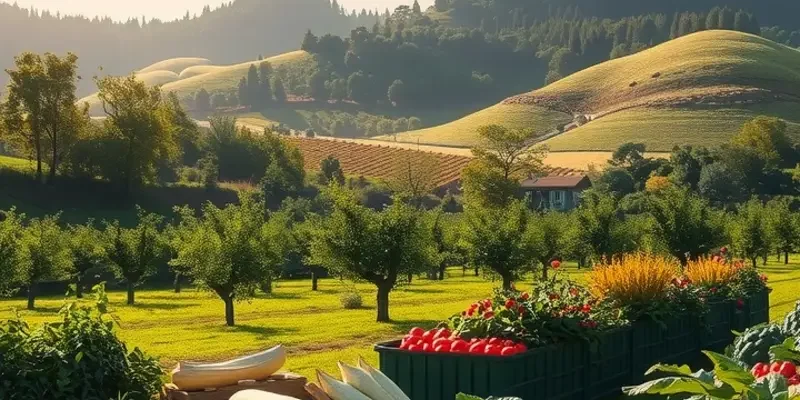 A scenic view of lush greenery with vibrant produce representing Indonesian agricultural diversity.