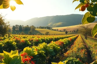 A stunning landscape highlighting a variety of organic vegetables and fruits growing naturally.