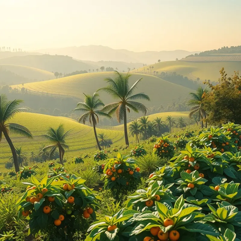 A sunlit field rich in vibrant greens and organic produce.