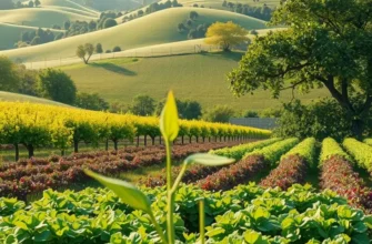 A lush landscape showcasing vibrant organic vegetables and fruits.