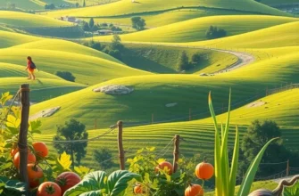 A lively farm field filled with fresh and colorful fruits and vegetables, symbolizing healthy nutrition.
