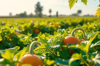 Photorealistic landscape filled with vibrant vegetables and fruits under soft, warm lighting.