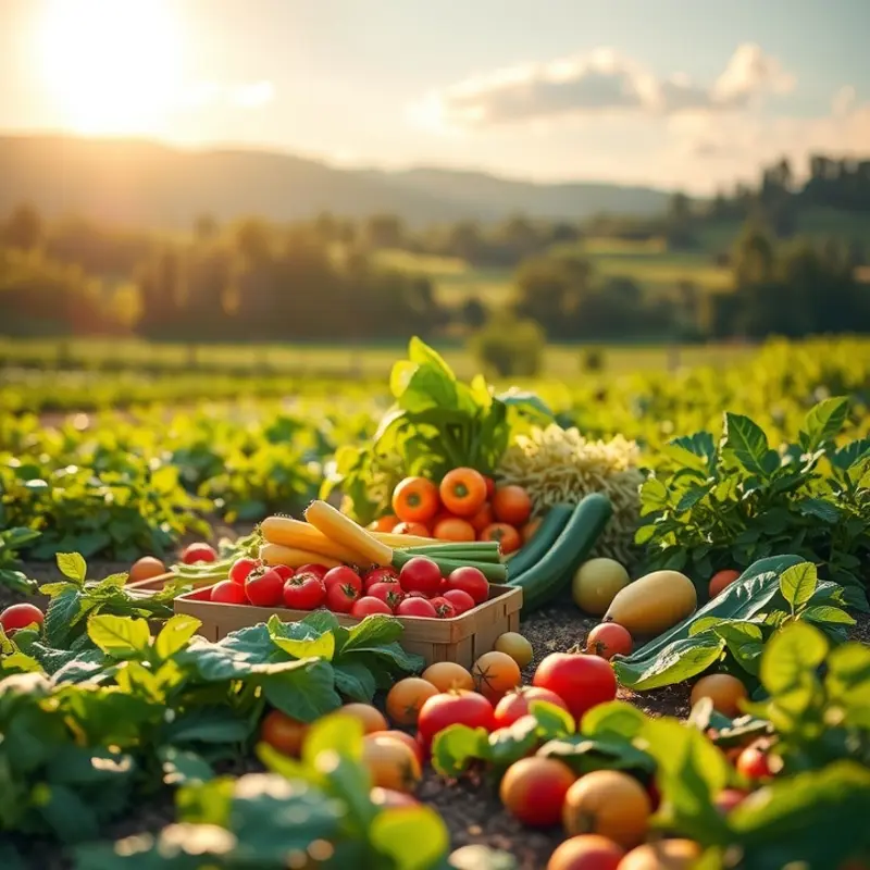 A sunlit field teeming with vibrant, organic produce.