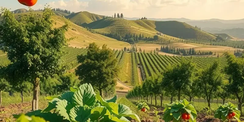 A lush green orchard illustrating the abundance of organic fruits and vegetables.