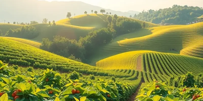 A scenic view of a flourishing vegetable garden bathed in sunlight, showcasing an abundance of fresh produce.