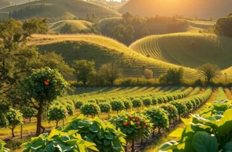 A beautiful sunlit orchard filled with vibrant fruits and vegetables, representing health.