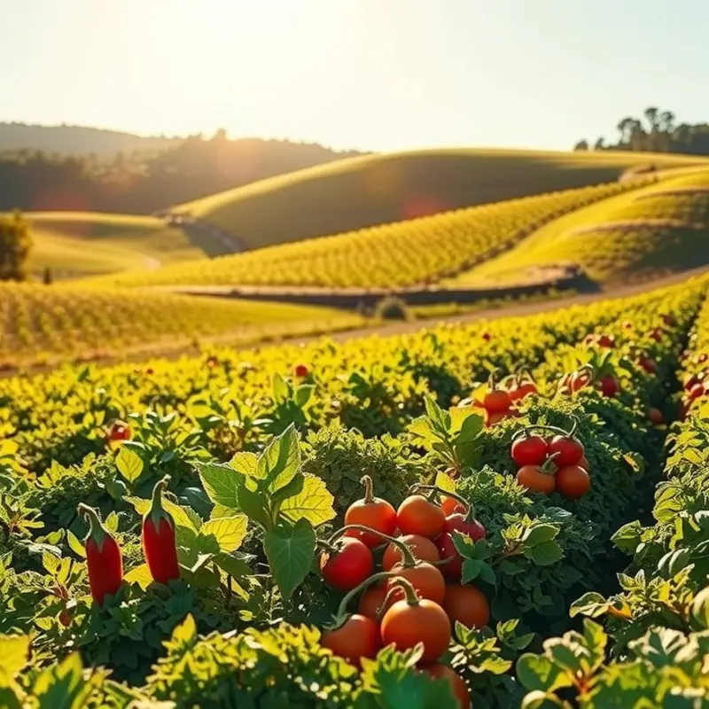 A vibrant orchard showcasing fresh vegetables and fruits.