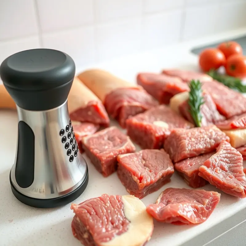 Marinated meat resting on a cutting board, ready for cooking.