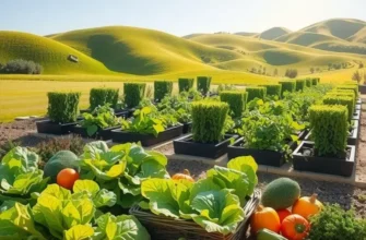 A lush garden scene filled with various fresh fruits and vegetables, highlighting the Mediterranean diet's emphasis on natural produce.