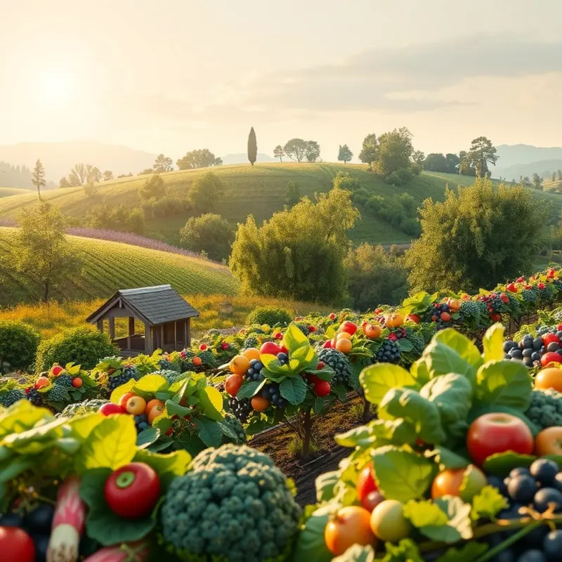A scenic landscape highlighting the abundance of fresh produce.