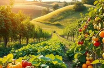 A sunlit landscape featuring a variety of fresh produce, highlighting the MIND diet's emphasis on natural foods.