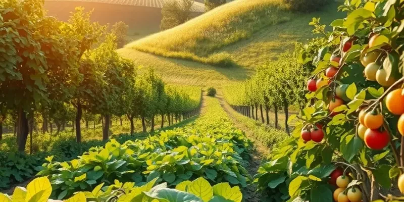 A sunlit landscape featuring a variety of fresh produce, highlighting the MIND diet's emphasis on natural foods.