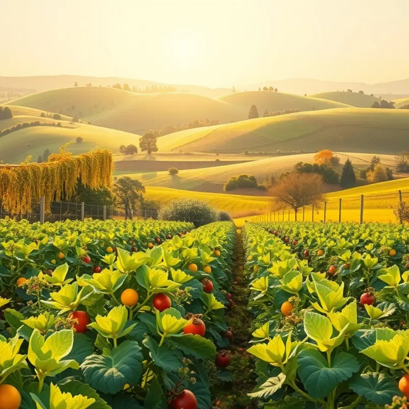 A vibrant landscape showcasing a variety of fresh fruits and vegetables.