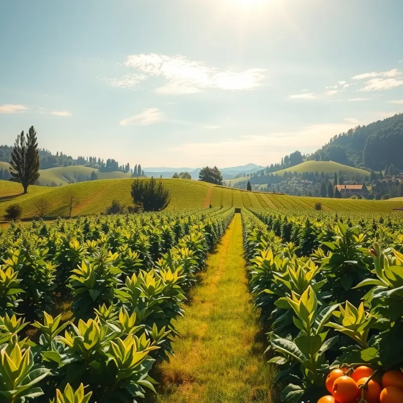 A vibrant landscape showcasing a variety of fresh fruits and vegetables.