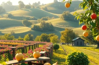 A photorealistic landscape illustrating the harmony of nature and mindful eating.