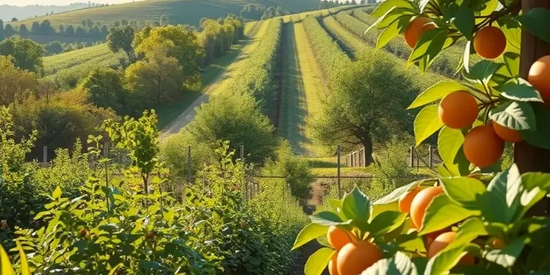 A picturesque field showcasing a variety of natural fruits and vegetables.