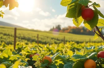 A picturesque landscape depicting a wealth of organic fruits and vegetables in nature