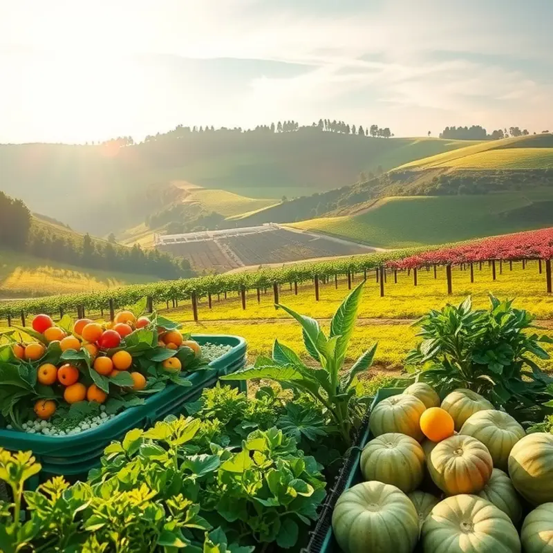 A vibrant orchard filled with organic vegetables and fruits, representing the natural alternatives to soy sauce.