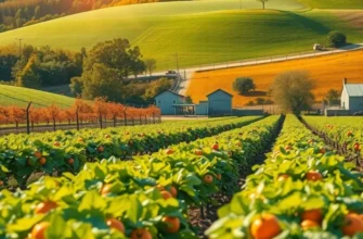 A beautiful garden landscape showcasing a variety of organic fruits and vegetables.
