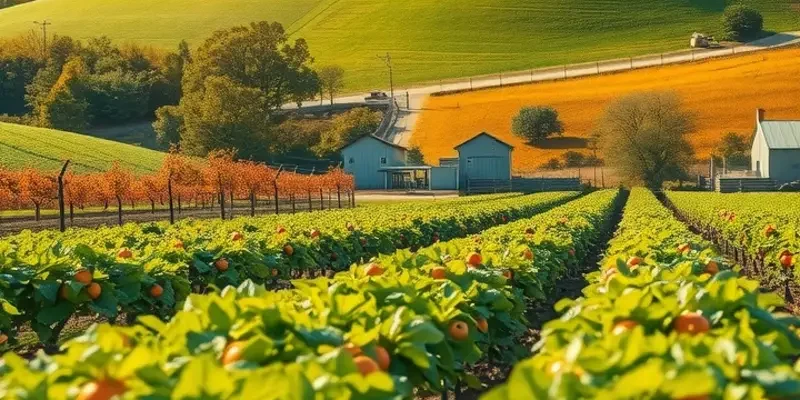 A beautiful garden landscape showcasing a variety of organic fruits and vegetables.