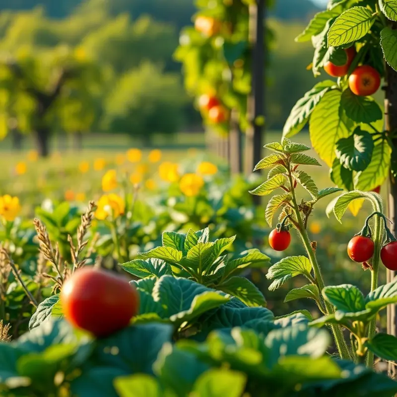 A vibrant orchard filled with fresh fruits and vegetables, representing the abundance of nutritious ingredients.