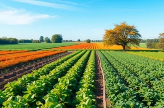 A sunlit field full of lush organic crops, depicting the essence of healthy agriculture.