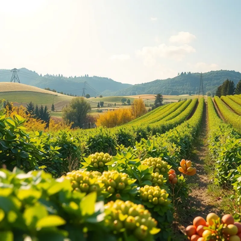 A picturesque view of vibrant fruits and vegetables growing in a lush orchard.