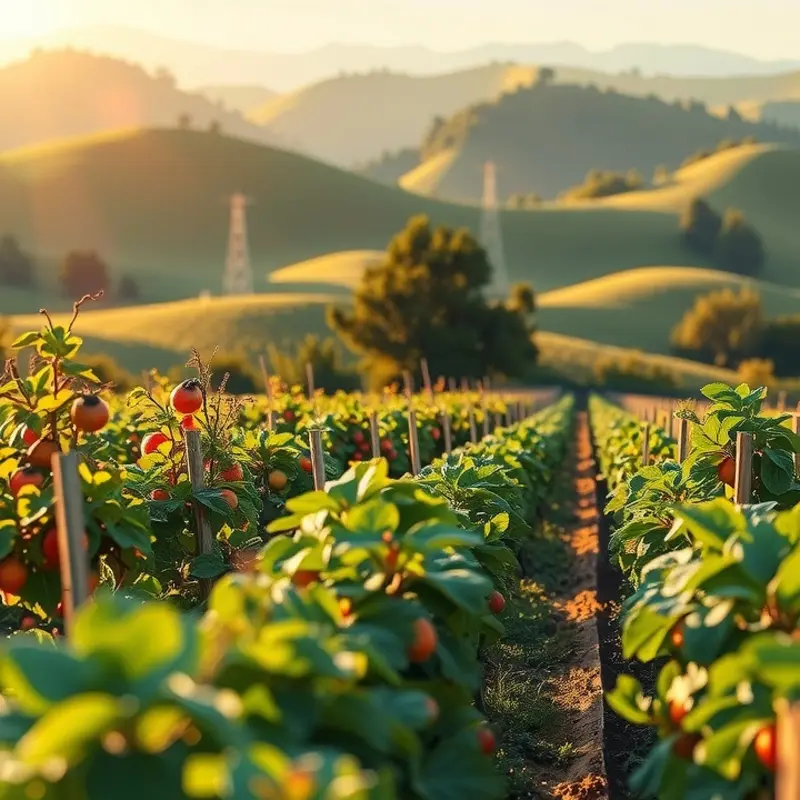 A sunlit field showcasing the lush growth of avocados and other organic produce.