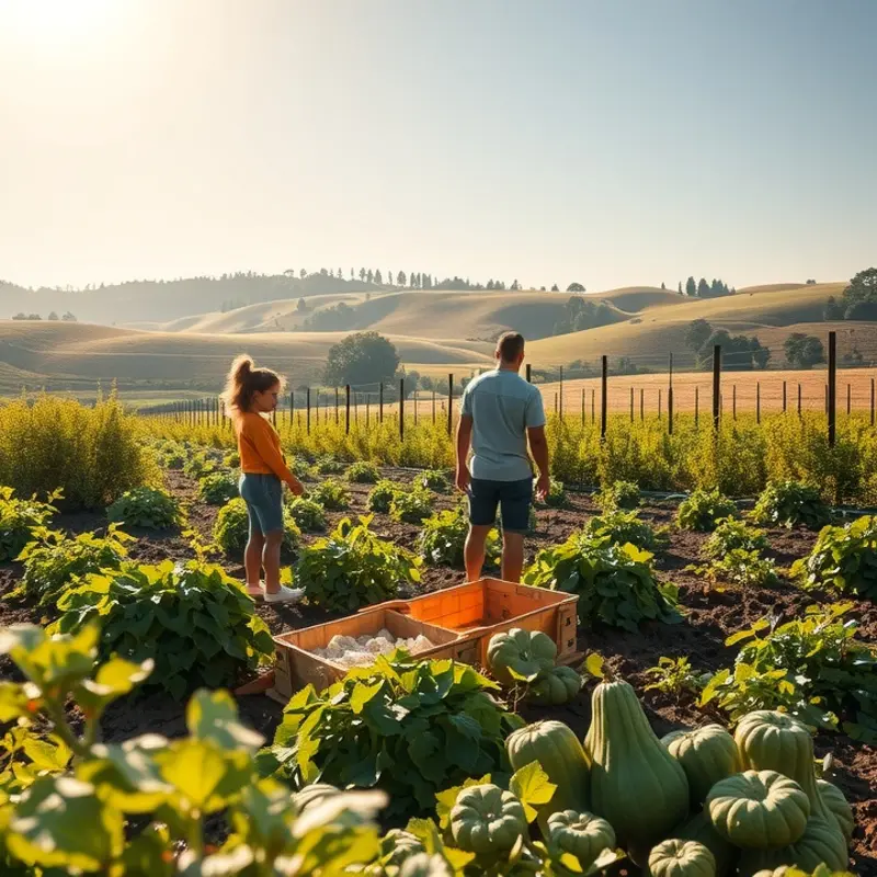 A sunlit field showcasing vibrant vegetables amidst lush greenery.