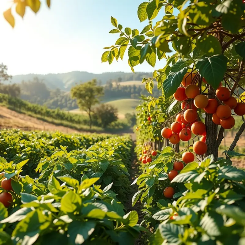 A serene landscape of fresh produce symbolizing natural flavors.