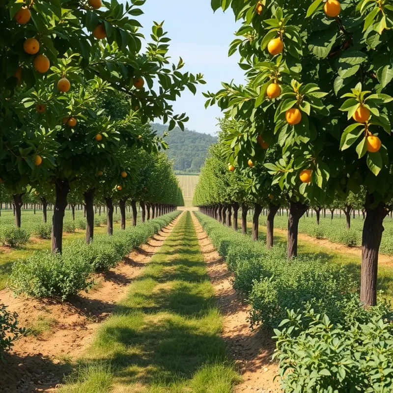 An organic farm flourishing with vibrant crops in a peaceful setting.