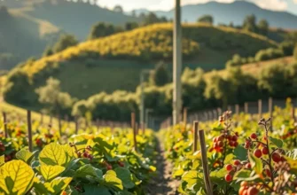 A beautiful landscape displaying a lush field filled with various organic vegetables and fruits.