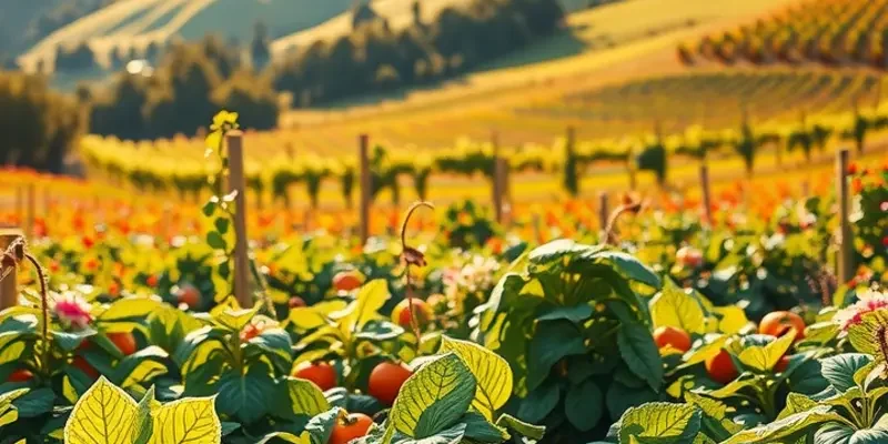 A vibrant scene depicting a sunlit field rich in organic produce.