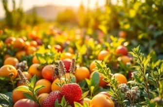 A lush field of organic fruits and vegetables emphasizing healthy nutrition.