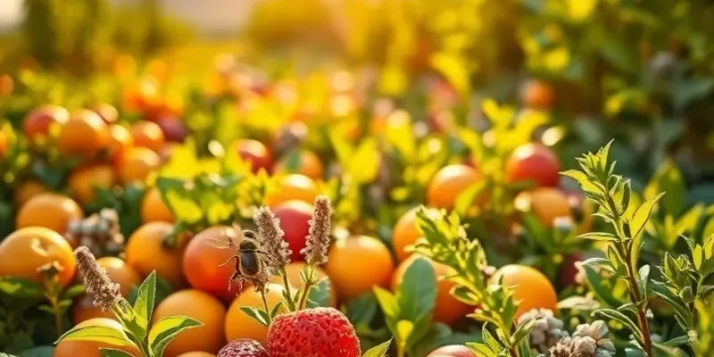 A lush field of organic fruits and vegetables emphasizing healthy nutrition.